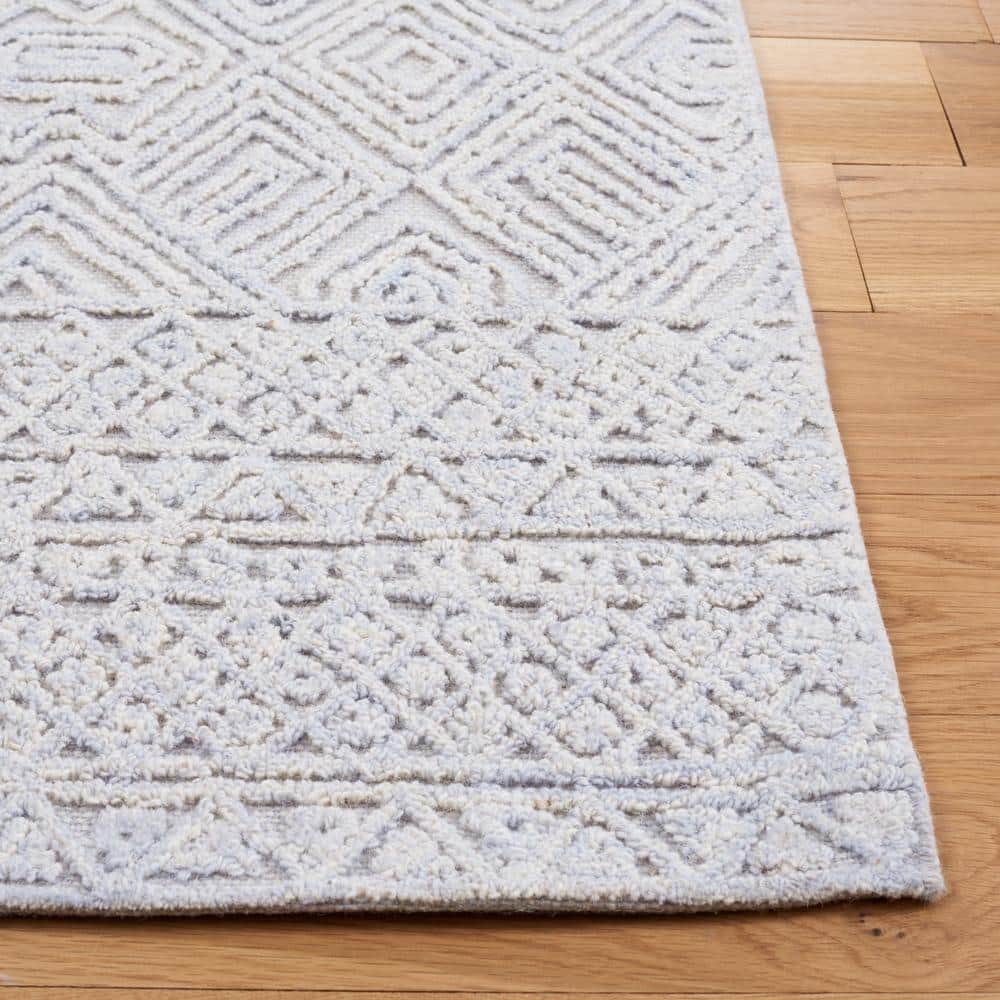 Grey and Ivory Geometric Hand-Tufted Wool Area Rug