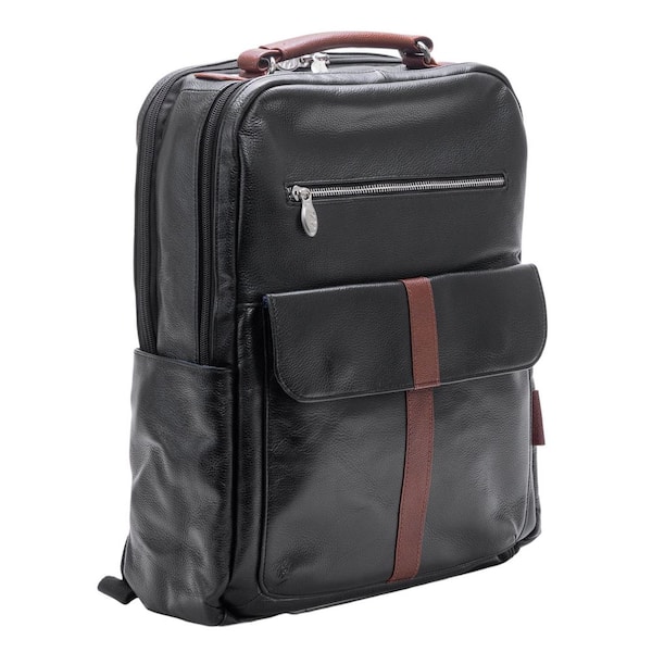 McKLEIN Logan, Pebble Grain Calfskin Leather, 17 in. 2-Tone, Dual-Compartment, Laptop and Tablet Backpack, Black (19082)