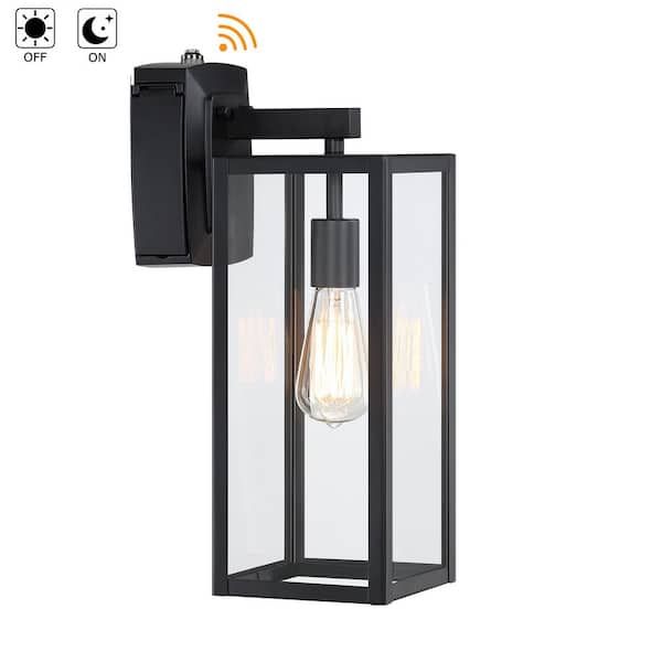 Martin 1-Light 17-in Matte Black Outdoor Wall Lantern Sconce with GFCI Outlet and Dusk to Dawn Sensor