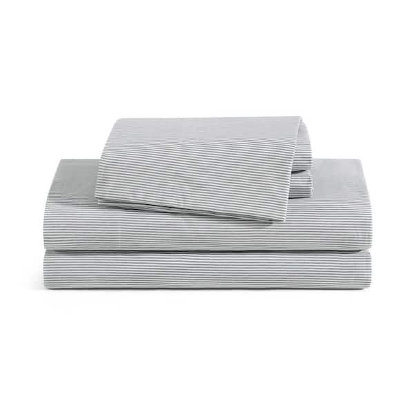Ithaca Stripe 4-Piece White/Dark Green Cotton Percale King Sheet Set