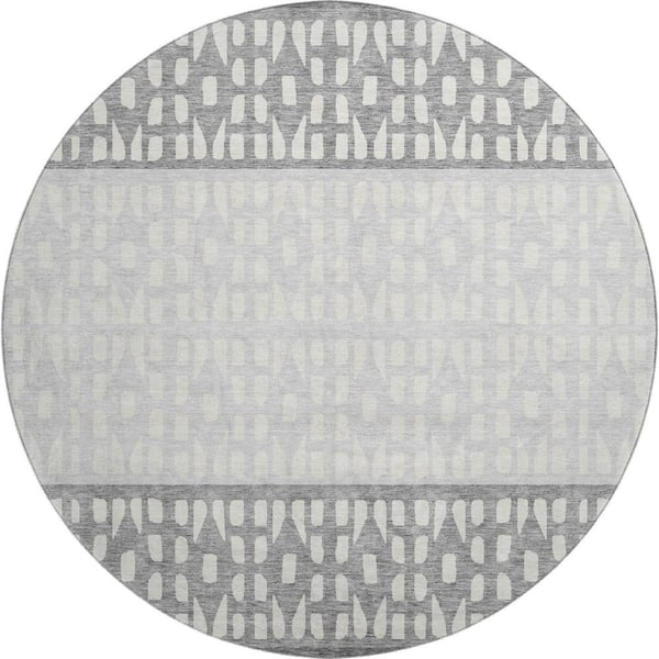 Addison Rugs Mayfield Premium Machine Washable Abstract AMF964 Gray 8 ft. x 8 ft. Round Rug