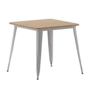 32 in. Square Brown/Silver Plastic 4 Leg Dining Table with Steel Frame (Seats 4)