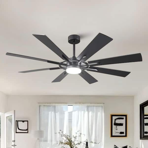 60 in. Indoor Modern Downrod Matte Black Smart Ceiling Fan with Light and Remote/APP Control