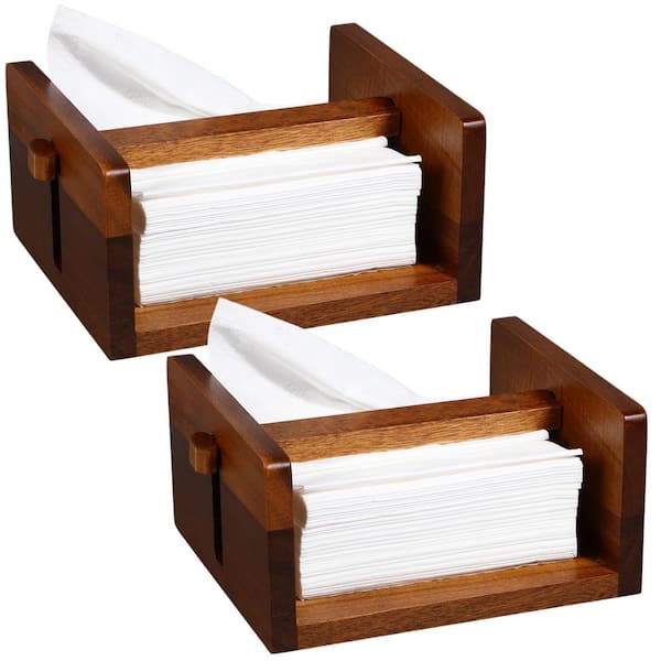 2-Piece Acacia Wood Napkin Holder with Center Bar, 6.75 x 6 x 3.5 in. for Dining Table Indoor Outdoor