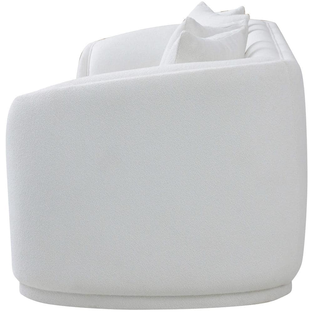 White Boucle Upholstered Mid-Century Modern Sofa with Round Arms