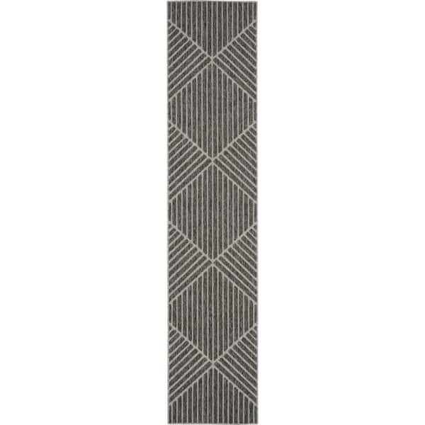 Home Decorators Collection Palamos Dark Gray 2 ft. x 10 ft. Kitchen Runner Geometric Contemporary Indoor/Outdoor Patio Area Rug