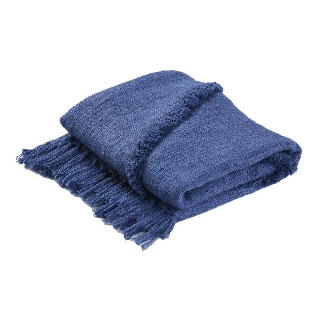 HomeRoots Charlie Blue Solid Color Cotton Throw Blanket 2000516549