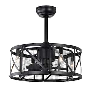 Light Pro 20 in. Matte Black Modern Industrial Drum Reversible Ceiling Fan with Remote Control and Wall Rack