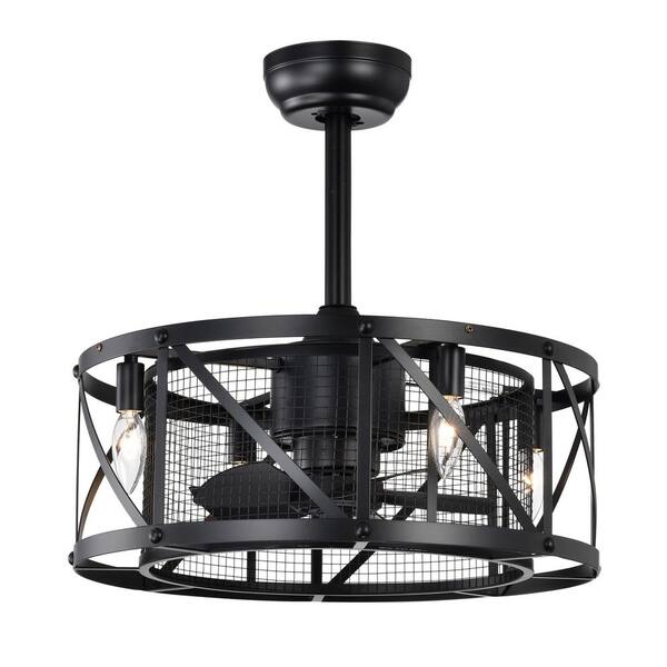 Modland Light Pro 20 in. Matte Black Modern Industrial Drum Reversible Ceiling Fan with Remote Control and Wall Rack