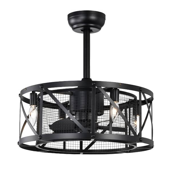 Modland Light Pro 20 in. Matte Black Modern Industrial Drum Reversible Ceiling Fan with Remote Control and Wall Rack