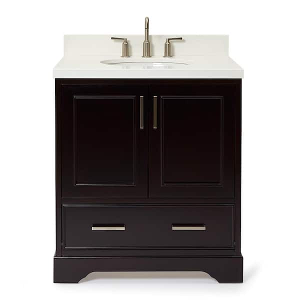 Stafford 31 in. W x 22 in. D x 36 in. H Single Sink Freestanding Bath Vanity in Espresso with Pure White Quartz Top