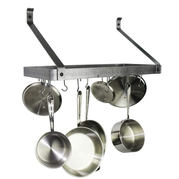 Handcrafted 24 in. Gourmet Bookshelf Wall Rack with Straight Arm with 12-Hooks Hammered Steel