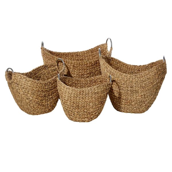 Seagrass Handmade Woven Storage Basket with Metal Handles (Set of 4)