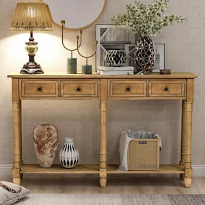 58 in. Brown Standard Rectangle Wood Console Table with Drawers