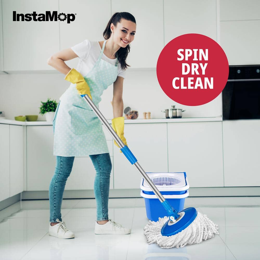InstaMop Blue Microfiber Spin Mop and Bucket Set