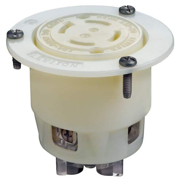 Leviton 30 Amp 600-Volt 3-Phase Flanged Outlet Grounding Locking Receptacle, White