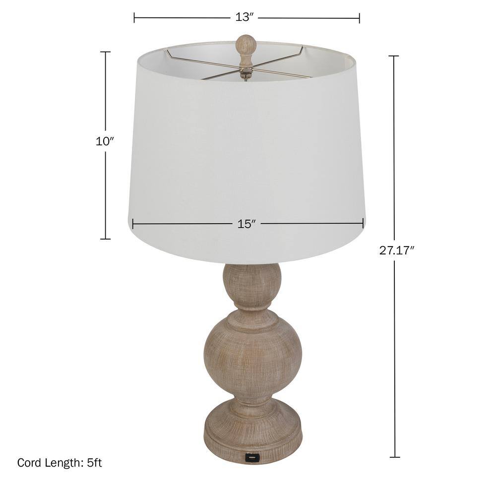 Whitewash Linen Shade 16" Table Lamp Set with USB Ports
