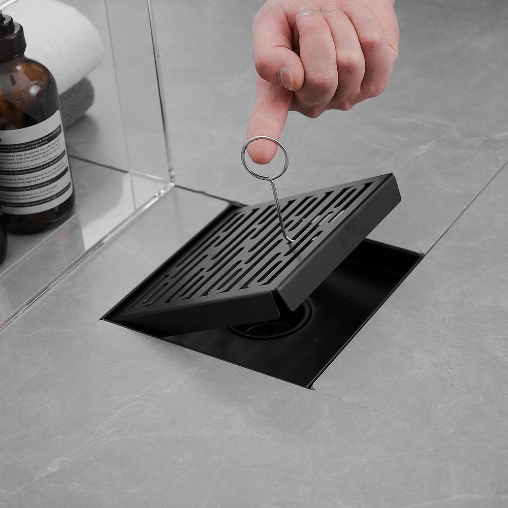 Matte Black Square Stainless Steel Shower Drain with Strainer