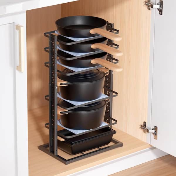 Numhew 6-Tier Black Standing Pot Rack for Pots and Pans Organizer ...