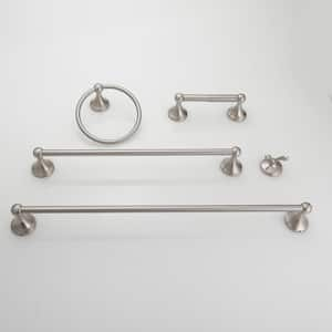 5-Piece Bath Hardware Set with Towel Bar Towel Hook Toilet Paper Holder and Towel Ring Set in Brushed Nickel