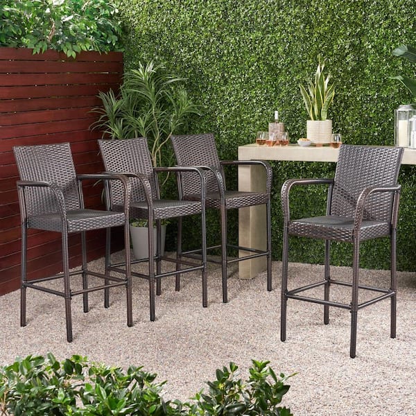 Seamus Multibrown Faux Rattan Outdoor Patio Bar Stool (4-Pack)