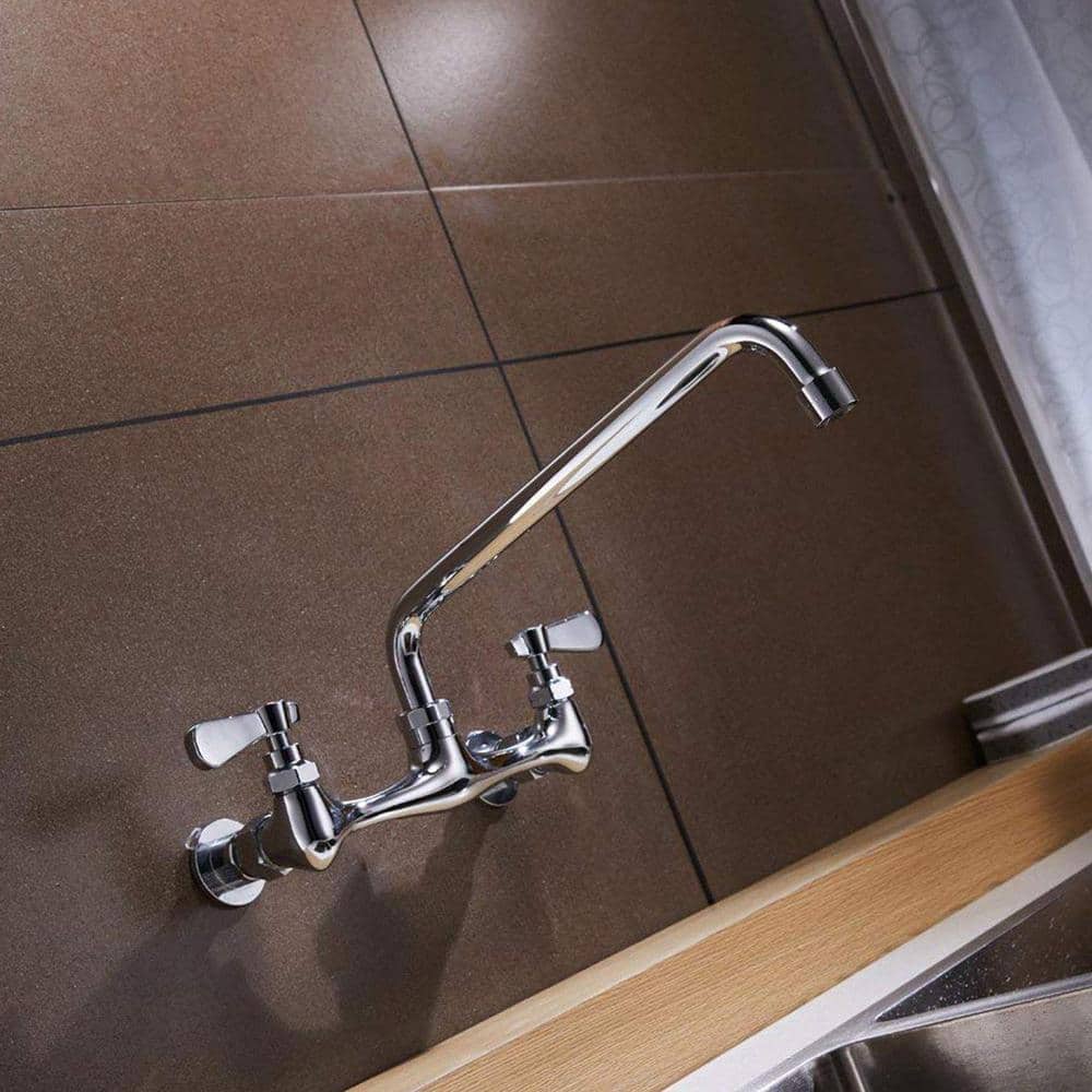 Polished Chrome 2-Handle Wall Mount Pot Filler Faucet