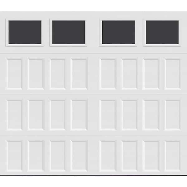 Bridgeport Steel Narrow Panel 8ft x 7ft Insulated 6.3 R-Value White Garage Door with plain windows