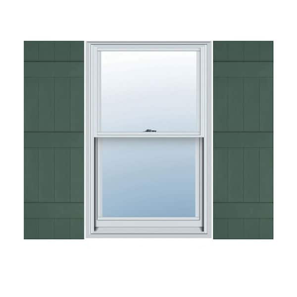 Ekena Millwork 14 in. x 69 in. Lifetime Vinyl Custom Four Board Joined Board and Batten Shutters Pair Forest Green