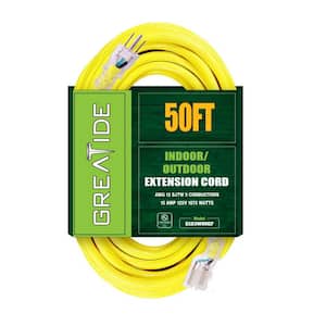 50 ft. 12/3 Heavy Duty Outdoor Extension Cord with 3 Prong Grounded Plug-15 Amps Power Cord Yellow
