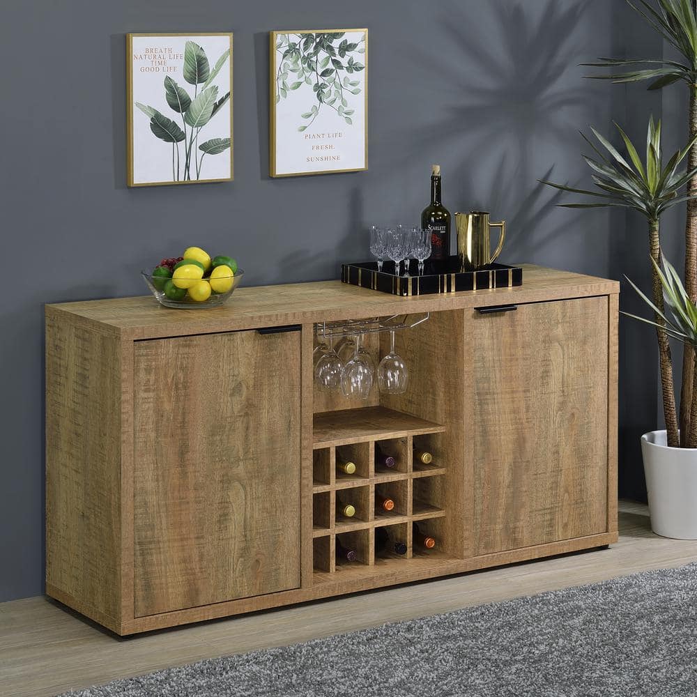 Rustic Brown Mango Wood Sideboard with Wine Storage