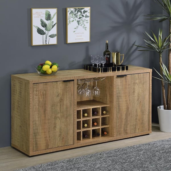 Coaster Jamestown Mango Brown Wood 60 in. 2-Door Dining Sideboard Buffet with Wine Storage