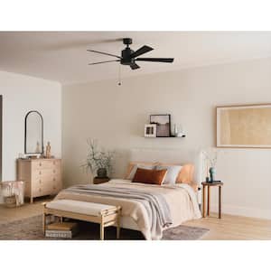 Lucian II 52 in. Indoor Satin Black Downrod Mount Ceiling Fan with Pull Chain for Bedrooms or Living Rooms