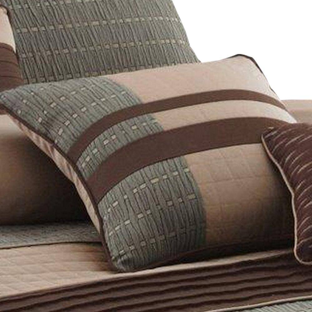 Gray and Brown Microfiber Queen Comforter Set with Pleats