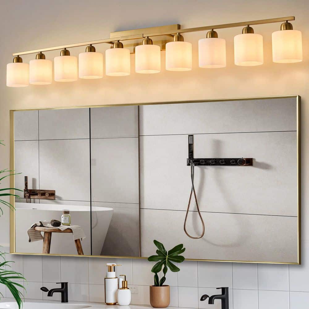 65 in. 10-Light Gold Modern Bathroom Vanity Light Fixture with Milky White Frosted Glass Shades price history on PriceWatchPro