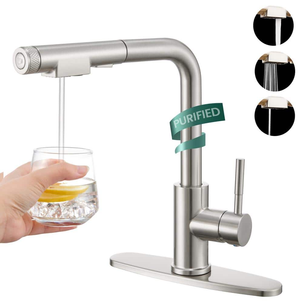 Brushed Nickel Stainless Steel Kitchen Faucet with Pull Down Sprayer
