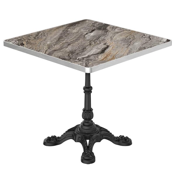 31.5" Square Bistro Patio Table, Marble Look Sintered Stone Top, Heavy-Duty Cast Iron Base Indoor Outdoor