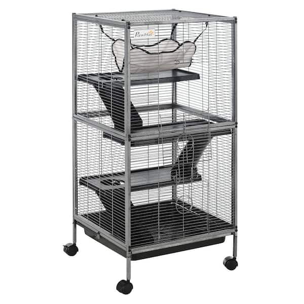 PawHut Small Animal Cage for Rabbits, Chinchillas, Ferret with Wheels, Hammock, 4 Platforms and Removable Tray - 45 in. H