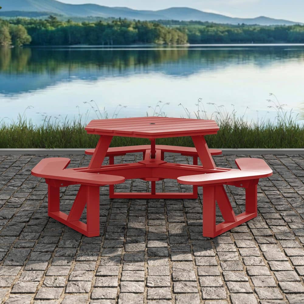 Highwood Shoreline 74 in. Boathouse Red Hexagon HDPE Plastic