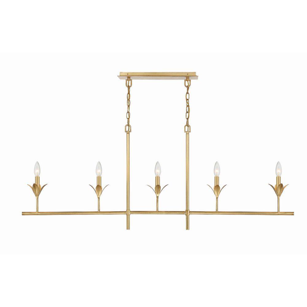 Antique Gold 5-Light Chandelier with White Silk Shades