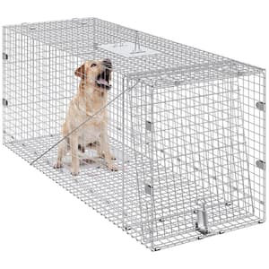 42 in. W x 16 in. D x 18 in. H Humane Animal Trap with Handle, Heavy Duty Galvanized Iron Folding Cage for Stray Animal