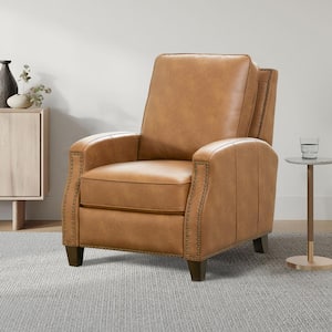 James Saddle Brown Faux Leather Standard Push Back Recliner with Nailhead Trim