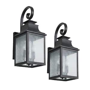 23 in. Black Outdoor Retro Hardwired Wall Lantern Scone with Frosted Glass, No Bulbs Included (2-Pack)