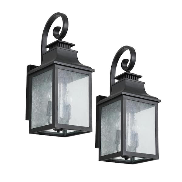 HKMGT 23 in. Black Outdoor Retro Hardwired Wall Lantern Scone with Frosted Glass, No Bulbs Included (2-Pack)