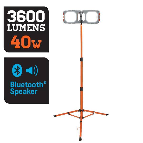 Swanson 3600 Lumens 40 Watt Corded Foldable Led Standing Work Light With Adjustable Stand Bluetooth Speaker 9bt 6037tp The Home Depot