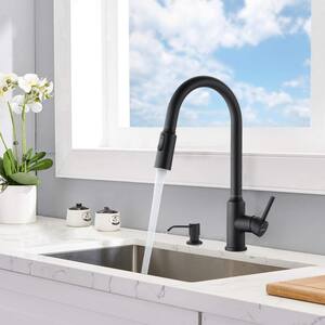 Karwors Single-Handle Pull-Down Sprayer Kitchen Faucet with Soap Dispenser in Matte Black