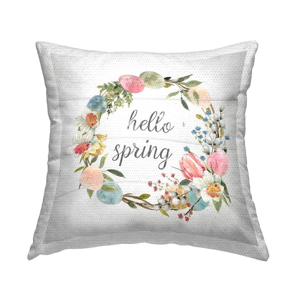 Stupell Industries Hello Spring Pastel Floral Wreath Petals Multi-Color Square Outdoor Throw Pillow