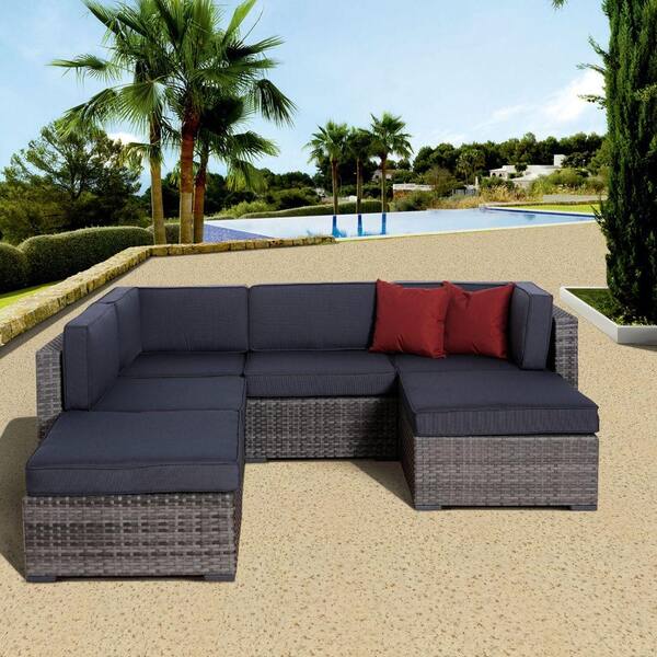 Atlantic Contemporary Lifestyle Clermont Grey 6-Piece All-Weather Wicker Patio Seating Set with Gray Cushions