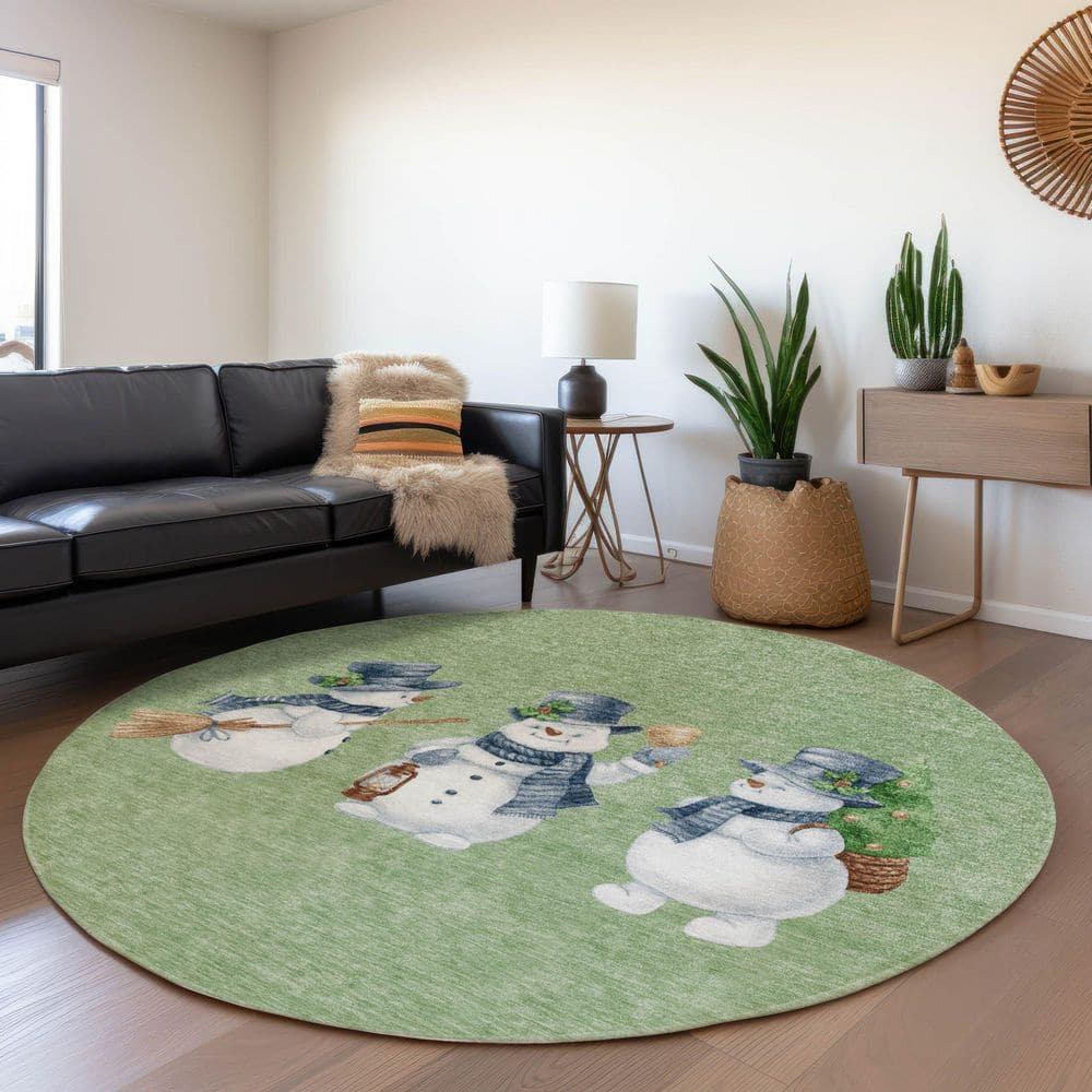 Chantille Machine Washable Indoor/Outdoor Abstract ACN1826 Aloe 8 ft. x 8 ft. Round Rug price history on PriceWatchPro