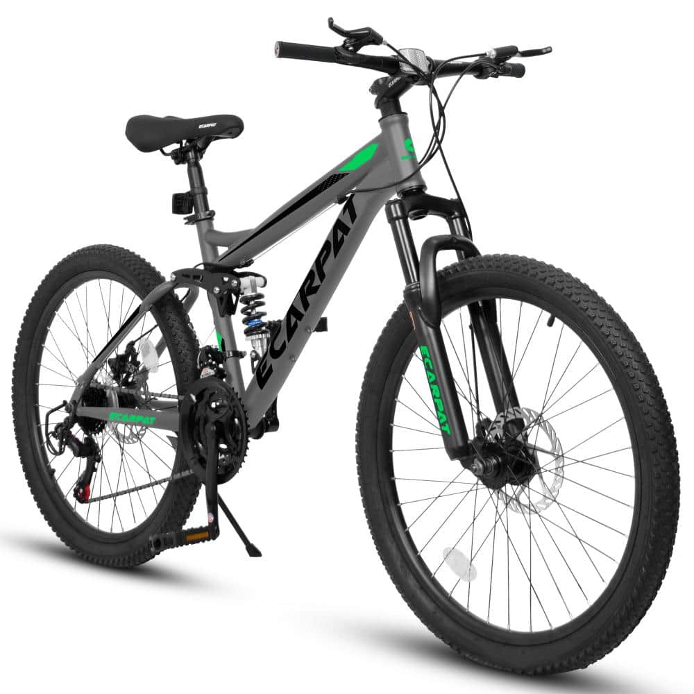 A2460 24 Inch Mountain Bike, Full Suspension, 21 Speed, Mechanical Disc Brakes, Unisex for Trails
