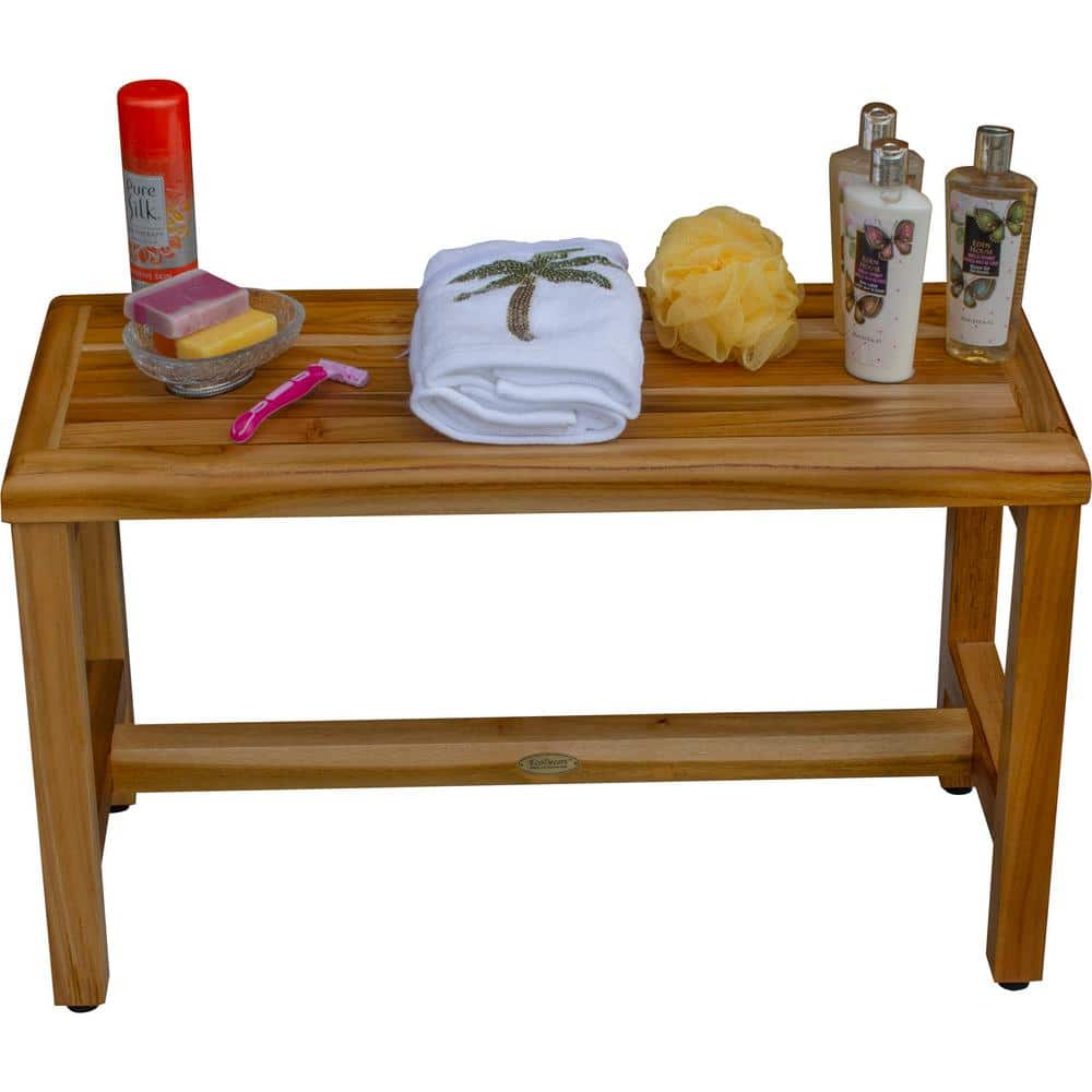 EcoDecors EarthyTeak 30" Solid Teak Wood Shower Bench